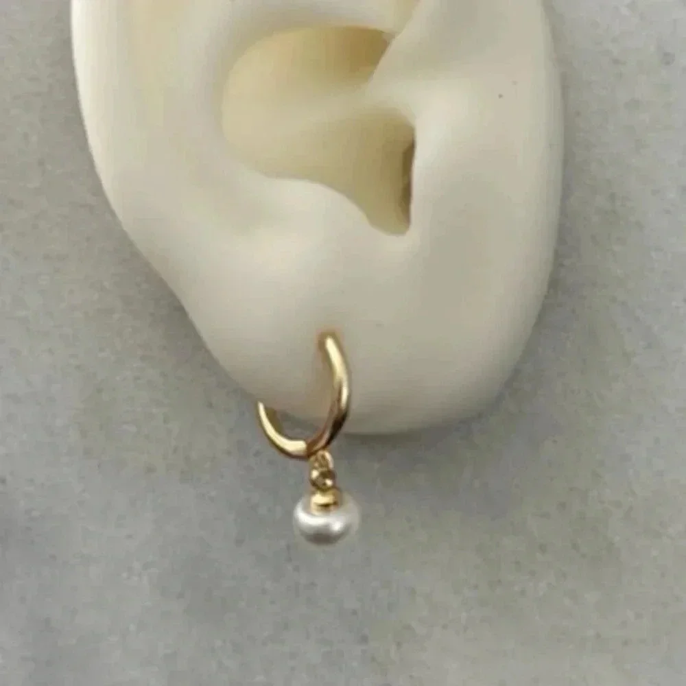 COPY - Gold Pearl Dangle Huggie Hoop Earrings